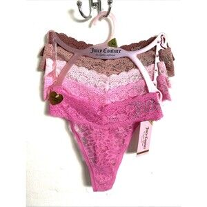 Juicy Couture Floral Lace Thong Size XL Crystal Rhinestone Trim 5 Pack Pink